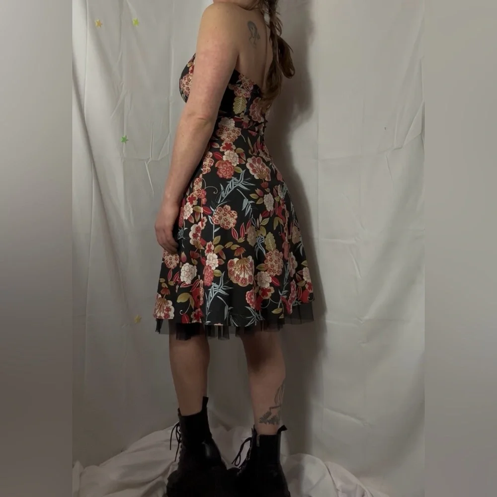 Y2K Black Floral Hawaii Tulle Whimsigoth Fairy Grunge Halter Dress Size M-L - Picture 2 of 16